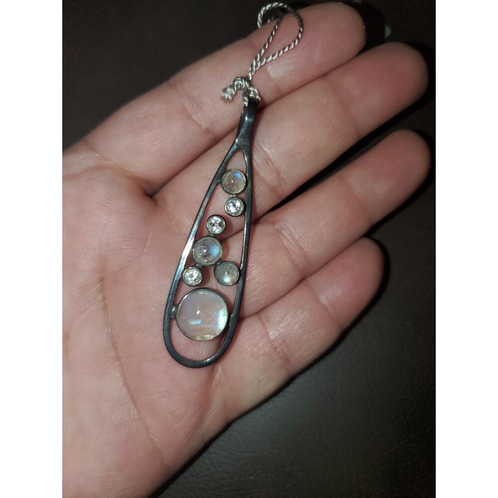 Starborn Creations 925 Sterling Silver Rainbow Moonstone And White Topaz Pendant - Picture 7 of 7
